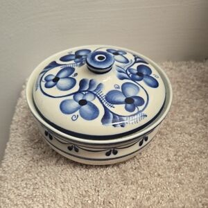 Blue Floral Ceramic Dish, Authentic Russian Gzhel, Excellent Vintage Condition